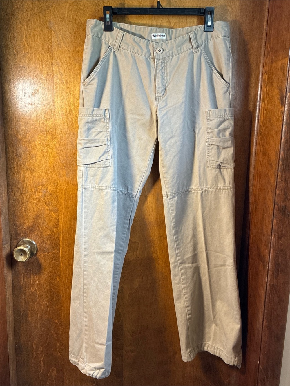 Billabong 100% Cotton Khaki Cargo Pants Sz 9 Drawstring Wide Leg Y2K Utility